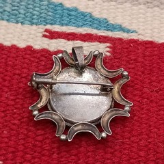 Antique Sterling Silver Lapis Lazuli Brooch Pendant Trombone Clasp