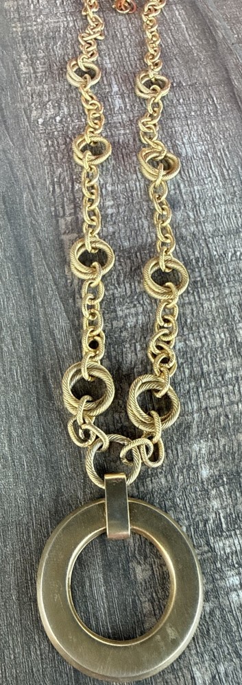 Vintage Gold Tone Chain Link Double Strand Circle Pendant Necklace Ann “17