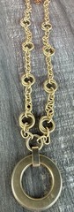 Vintage Gold Tone Chain Link Double Strand Circle Pendant Necklace Ann “17