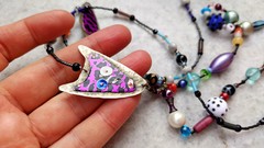 Vintage Glass, plastic and metal necklace, multicolour