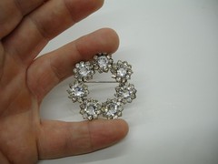 1.5″ elegant bridal rhinestone STERLING BROOCH PIN 7 big crystal clear jewels