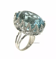 Stunning Large Oval Shape 75.00CT Brazilian Aquamarine & 1.39CT 925 Silver Ring