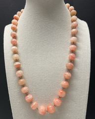 VTG Banded Calcite Necklace round beads 20″ Graduated Pink coral peach colors