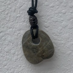 Vintage Necklace Gemstone Pendant Amulet Natural Stone Black Leather *Cleansed
