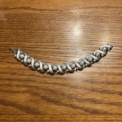 Vintage Trifari Link Bracelet Faux Pearl Rhinestone Silver Tone