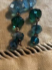 Vtg Beaded Dangle Drop Earrings Green Blue Teal