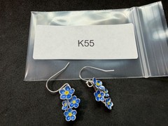 2.79g Vintage Sterling Silver 925 Blue Yellow Flower Drop Dangle Earrings