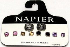New NAPIER 5 Changeable Earrings Studs Silver Clear Pink Yellow Purple Lavender