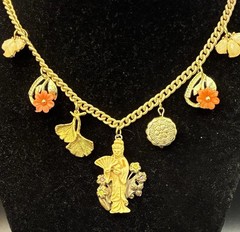 Vintage Estate Assemblage of Charms & Trinkets. 1940’s Japan, Geisha, Flowers