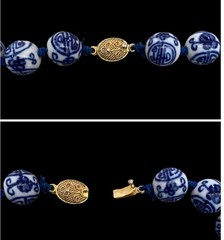 VTG Oriental Blue& White Porcelain Knotted Beaded Necklace 29in