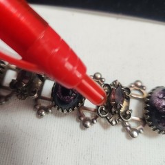 Vintage Purple Cabochon Ornate Link Bracelet Silver Tone Victorian Style 6.25 in