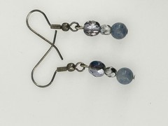 Dangle Drop Earrings Dark Silver-Tone 1.5″ Blue Grey Faceted Glass Beaded