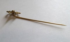 ANTIQUE VICTORIAN MYTHICAL DRAGON SEED PEARL STICK PIN GOLD GILT BRASS