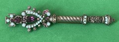 Mazer Bros. ? Multiple Gemstones Gold Tone Scepter Unsigned Brooch Pin Back