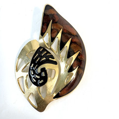 Vintage 80s Edgar Berebi Earrings Goldtone Brown Enamel Shell Statement 2 1/2″