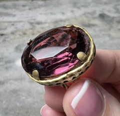 Antique Czechoslovakia Gold Plated, Faceted Purple Glass Ring, Size 5, Pre-1920