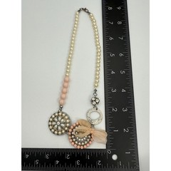 Vintage Asymmetrical Statement Necklace Faux Pearl Pink Bead Rhinestone Bow