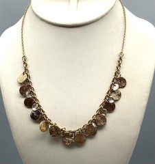 Vintage Chain Bib Necklace with Textured Dangling Discs in Two Tone, Sparkling