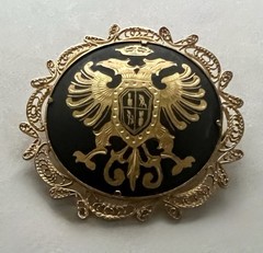 Vintage Toledo Spain Coat Of Arms Damascene Brooch Eagle Trombone Clasp
