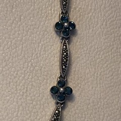 925 STERLING SILVER DECO REVIVAL BLUE STONE MARCASITE FLOWER STATION NECKLACE