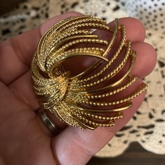 Vintage MONET signed gold tone textured massive designer brooch