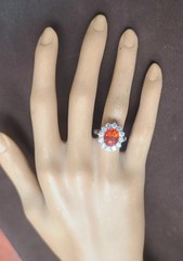 Vintage 18K White Gold Engagement Ring 4.31ct.Natural Orange Garnet Spessartite