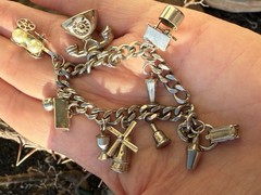 Vintage Silver Tone Charm Bracelet Some Moveable Windmill Wishing Well Wagon 7″