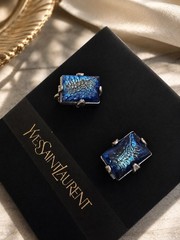 VTG YSL Yves Saint Laurent NWT Blue Iridescent Crystal Screw Back Earrings