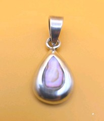Mexico Sterling Silver 950 Abalone Shell Teardrop Pendant Charm @1″