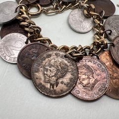 Vtg Sighed Germany 1950’s 15 Coin Bracelet Coins Charm Dangle Coins From 1920