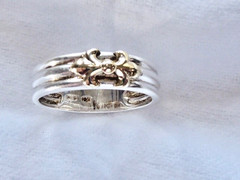 VINTAGE STAMPED 10K YG & STERLING SILVER FLUER DES LIS BAND RING SIZE 9.75 RING