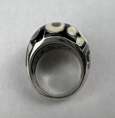 Belle Etoile Sterling Silver Black & White Enamel CZ Statement Ring Size 7.75