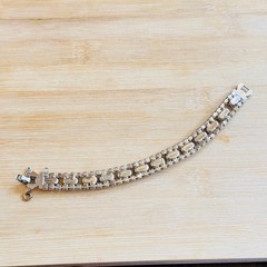 VTG Faux Emerald Rhinestone Bracelet Art Deco Rhodium Plated Elegant Regency 7″