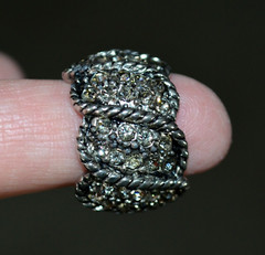 Vintage Silver Tone Clip On Half Moon Earrings with Small Rhinestones 1″