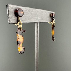 Vintage GF Seahorse Earrings Brown Beige Translucent Light Weight Screw Back