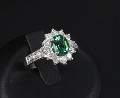 Vintage 1.19ct Chrome Green Tourmaline & 0.73ct Diamond Platinum Ring, Size 5.5