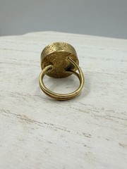 Vintage Artisan Lapis Lazuli Cabochon Brass Tone Adjustable Ring Sz 8.5