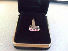 Vtg 10K Gold Woolworth Service Pendant 3 Pink Stones Building IOB Scrap 1.8gm