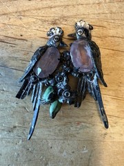 VTG 40’s Pot Metal Jelly Belly Enamel Love Birds Brooch Figural Art Nouveau