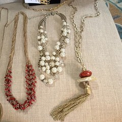 Vintage Mixed Lot Necklaces Chains Gold Red White Glass Metal Plastic 5 Pieces