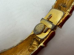 Vintage Les Bernard Bracelet Red Enamel Rams Head Hinged PLATING WEAR 6 inches
