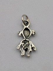 Vintage 925 Sterling Silver Little Girl Child Rag Doll Pigtails Dress Charm 1.1g