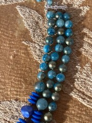 Vintage 60s Blue Necklace 1960s Three Strand Retro Chic Mid Century Mad Men Mod