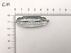 Vintage Art Deco Filigree Faux Gemstone Green Clear Glass Rhodium Plated Brooch