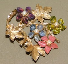VINTAGE Signed ORIGINAL SWOBODA FLOWER BROOCH MULTI-STONE 2 1/2″ x 2 1/2″