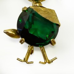 VINTAGE European Duck Bird Brooch Trombone Clasp Green Stone Egg in a Nest Tail