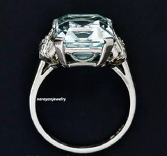 Vintage Art Deco style 9.69 CT Aquamarine 925 Sterling Silver wedding Ring