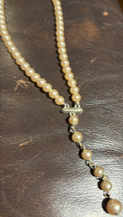Long Vintage Champagne Faux Pearl Opera Necklace 21″ In Original Round Box