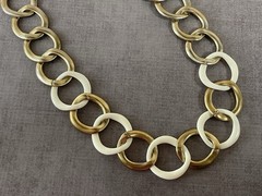 Vintage Monet Gold White Link Necklace Chunky Statement Chain Retro Modern
