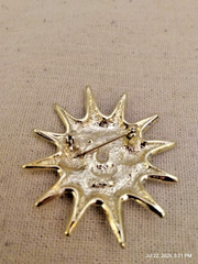 Gold Tone Smiley Sun Face with Cheerful Vibe Marked AJC